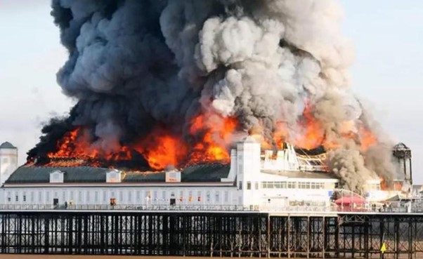 A huge cloud of black smoke and vicious red flames engulf Weston-super-Mare's Grand Pier in 2008